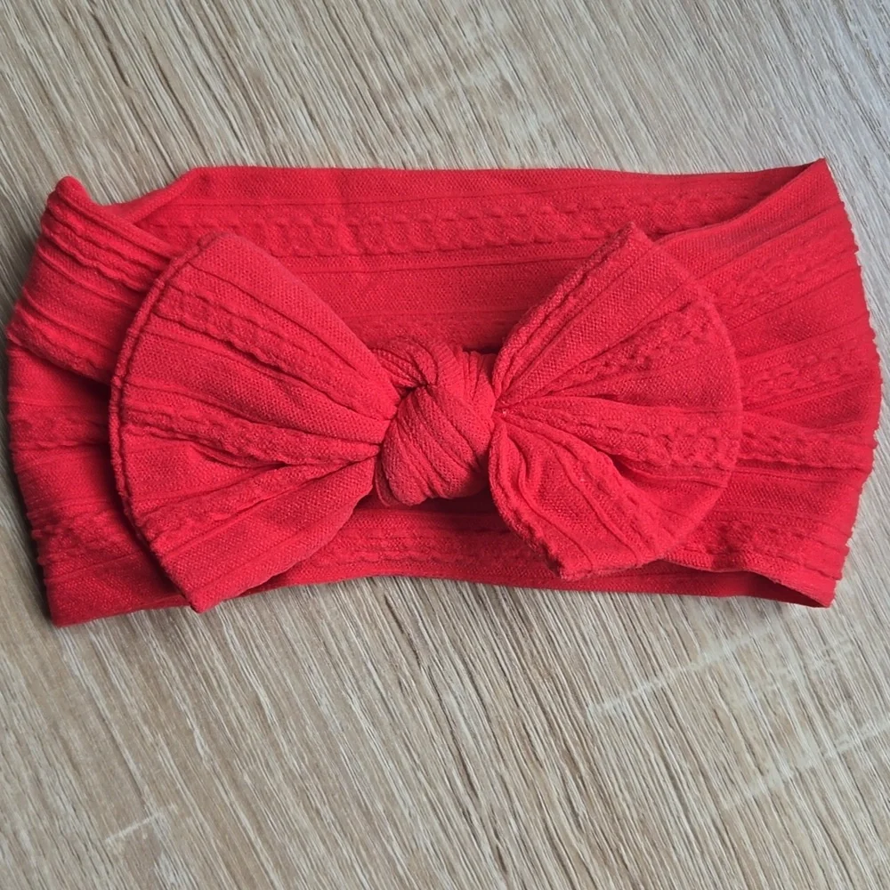 Red Cable Knit Baby Bow Headband Soft Stretch Nylon Infant & Toddler Headwrap
